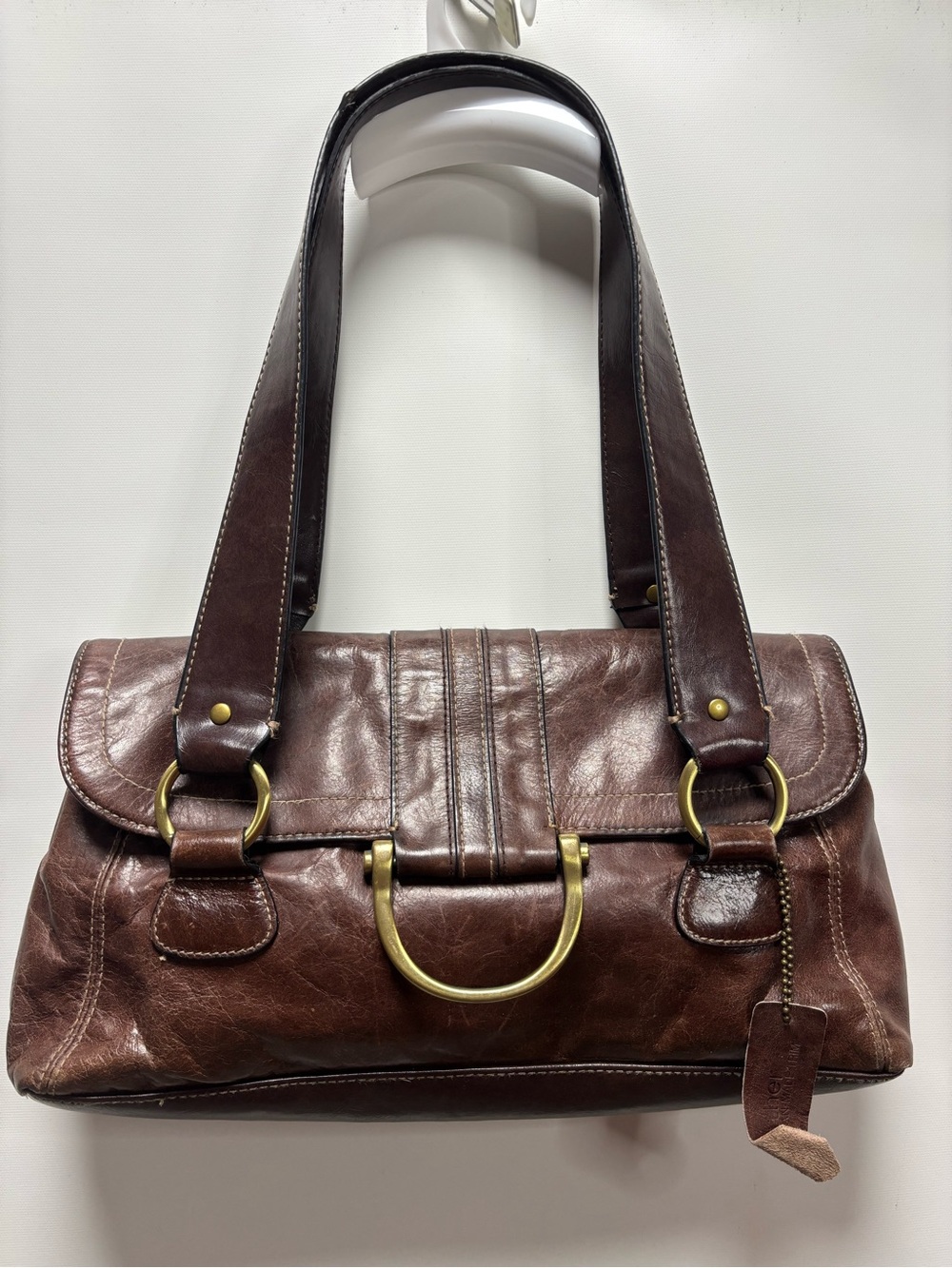 Apt. 9 y2K Chocolate Brown Leather Shoulder Bag with Brass Hardware